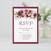 Marsala Red Bourgondië Floral Boho Bruiloft RSVP K (Staand voorkant)