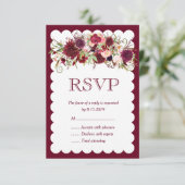Marsala Red Bourgondië Floral Boho Bruiloft RSVP K (Staand voorkant)
