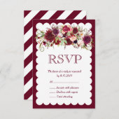 Marsala Red Bourgondië Floral Boho Bruiloft RSVP K (Voorkant / Achterkant)
