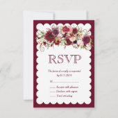 Marsala Red Bourgondië Floral Boho Bruiloft RSVP K Kaartje (Voorkant)