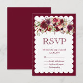 Marsala Red Bourgondië Floral Boho Bruiloft RSVP K Kaartje (Voorkant / Achterkant)