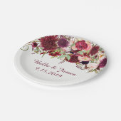 Marsala Red Bourgondië Floral bruiloft papier Bord (Gekanteld)