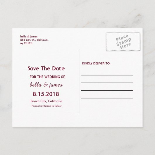 Marsala Red Bourgondië Floral Save The Date Briefk Aankondigingskaart (Achterkant)