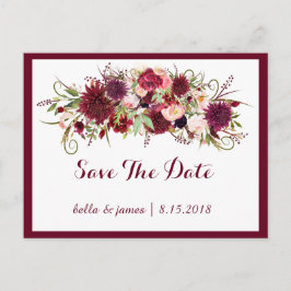 Marsala Red Bourgondië Floral Save The Date Briefk Aankondigingskaart