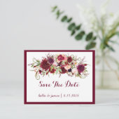 Marsala Red Bourgondië Floral Save The Date Briefk Aankondigingskaart (Staand voorkant)