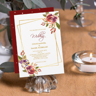 Marsala Red Bronze Rozen Floral Weddenschap Kaart
