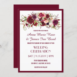 Marsala Red Burgundy Floral Chic Wedding Cards Kaart