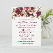 Marsala Red Burgundy Floral Chic Wedding Cards Kaart (Staand voorkant)