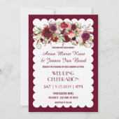 Marsala Red Burgundy Floral Chic Wedding Invite Kaart (Voorkant)
