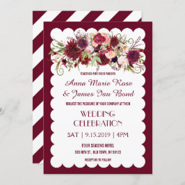 Marsala Red Burgundy Floral Chic Wedding Invite Kaart