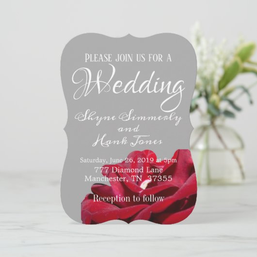 Marsala Red Burgundy Floral Gray Weddencard Kaart (Staand voorkant)