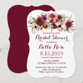 Marsala Red Burgundy Floral Vrijgezellenfeest Invi Kaart