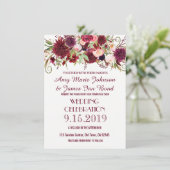 Marsala Red Burgundy Floral Wedding Invitations Kaart (Staand voorkant)