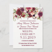 Marsala Red Burgundy Floral Wedding Invitations Kaart (Voorkant)
