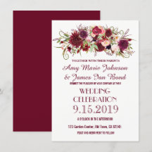 Marsala Red Burgundy Floral Wedding Invitations