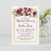 Marsala Red Burgundy Gold Vrijgezellenfeest Invite Kaart (Staand voorkant)