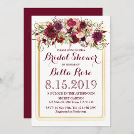 Marsala Red Burgundy Gold Vrijgezellenfeest Invite Kaart