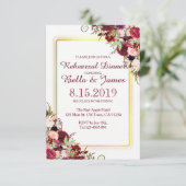 Marsala Red Burgundy Gold Wedding Rehearsal Invite Kaart (Staand voorkant)