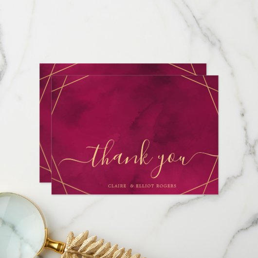 Marsala Red Burgundy Modern Waterverf Dank u wel Bedankkaart (Voorkant / Achterkant in situ)