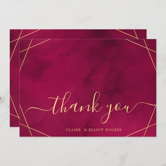 Marsala Red Burgundy Modern Waterverf Dank u wel Bedankkaart (Voorkant / Achterkant)