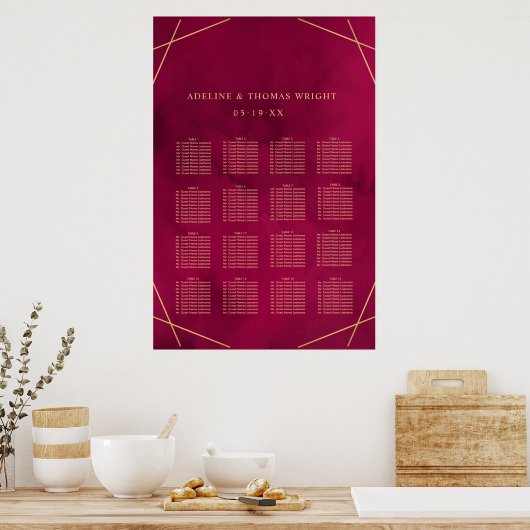 Marsala Red Burgundy Modern Wedding Seating Poster (Keuken)