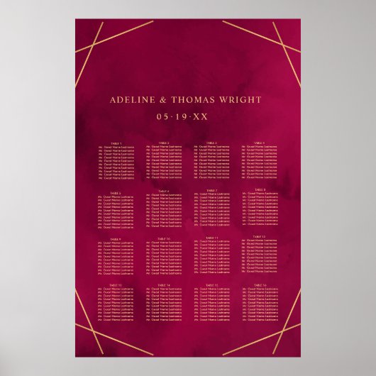 Marsala Red Burgundy Modern Wedding Seating Poster (Voorkant)