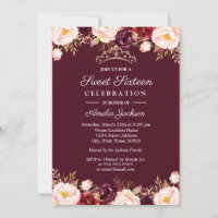 Marsala Red Burgundy Waterverf Floral Sweet 16