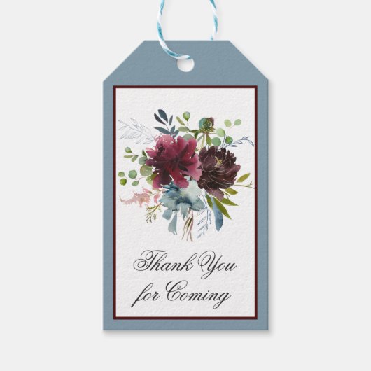 Marsala Red en Blue Floral Hartelijk dank Cadeaulabel (Voorkant)