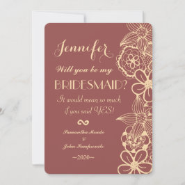 Marsala Red en Creamy Yellow Floral Pattern Kaart