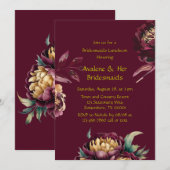 Marsala Red en Gold Peony bruidsmeisjes Luncheon Kaart (Voorkant / Achterkant)