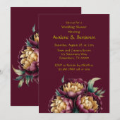 Marsala Red en Gold Peony Trouwdouche Kaart (Voorkant / Achterkant)