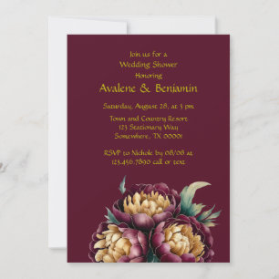 Marsala Red en Gold Peony Trouwdouche Kaart