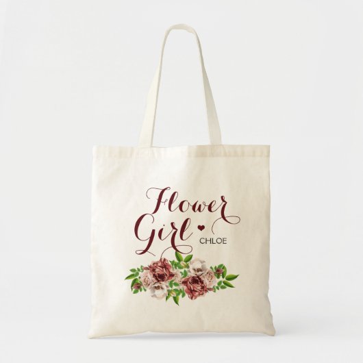 Marsala Red Floral Bloemenmeisje Tote Bag (Voorkant)
