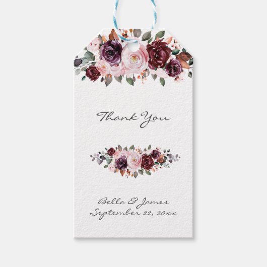 Marsala Red Floral Boho Wedding Favor Cadeau Label Cadeaulabel (Voorkant)