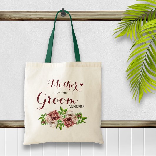 Marsala Red Floral Moeder van de Groom Tote Bag