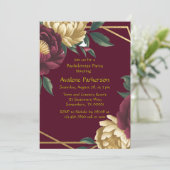 Marsala Red Gold Peony Geometrische Bachelorette O Kaart (Staand voorkant)
