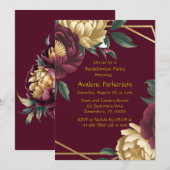 Marsala Red Gold Peony Geometrische Bachelorette O Kaart (Voorkant / Achterkant)