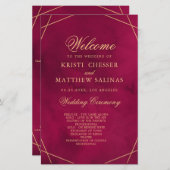 Marsala Red Modern Watercolor Wedding Program Card (Voorkant / Achterkant)