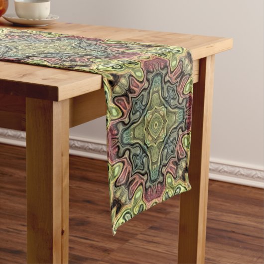 Marsala Red Ochre Yellow Blauwgroen Hip  Art Motif Medium Tafelloper (Voorbeeld)