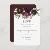 Marsala Red Rose Floral Custom Wedding RSVP Card (Voorkant / Achterkant)