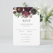 Marsala Red Rose Floral Custom Wedding RSVP Card (Staand voorkant)