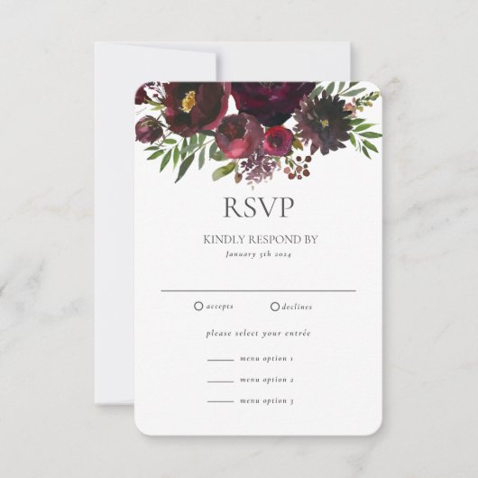 Marsala Red Rose Floral Custom Wedding RSVP Card (Voorkant)