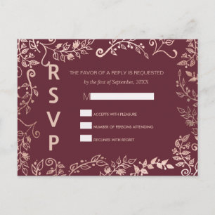 Marsala Red Rose Gold Floral RSVP Briefkaarten