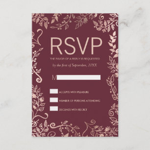 Marsala Red Rose Gold Floral RSVP-kaarten RSVP Kaartje