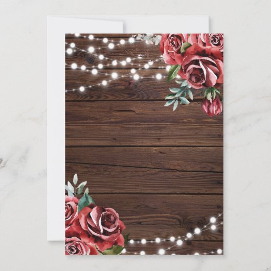 Marsala Red Rose Rustic Wood Weddenschap Kaart (Achterkant)