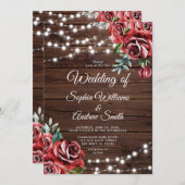 Marsala Red Rose Rustic Wood Weddenschap Kaart (Voorkant / Achterkant)