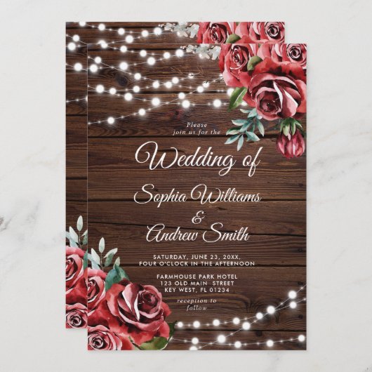 Marsala Red Rose Rustic Wood Weddenschap Kaart (Voorkant / Achterkant)