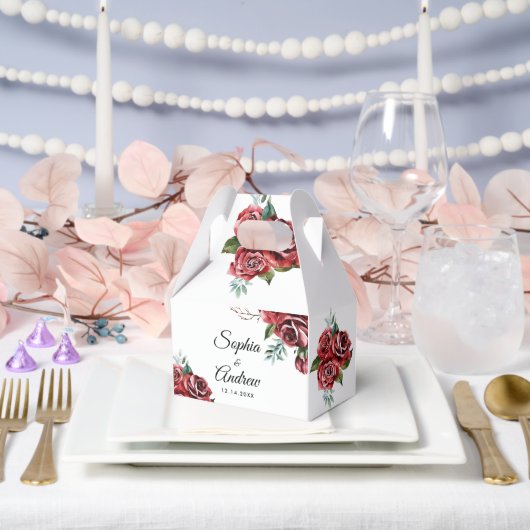 Marsala Red Rose rustieke bruiloft Bedankdoosjes (Huwelijk)