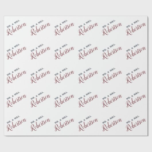 Marsala Red Script Mr & Mrs Wedding Personalized Cadeaupapier (Vlak)