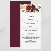Marsala Red White Roses Boho Feathers Menu (Voorkant / Achterkant)